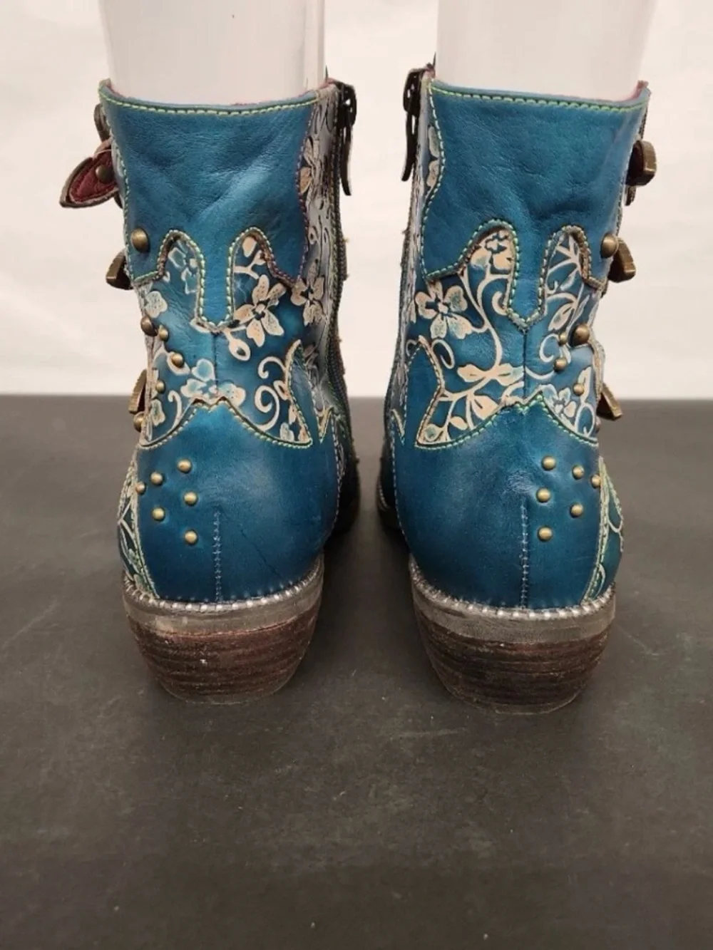 L'Artiste by Spring Step Rodeha Teal Leather Boots EUC - Size 41 (US 10) - Picture 8 of 15
